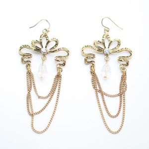BANANA REPUBLIC Gold Bow Jewel Chain Dangle Earrin